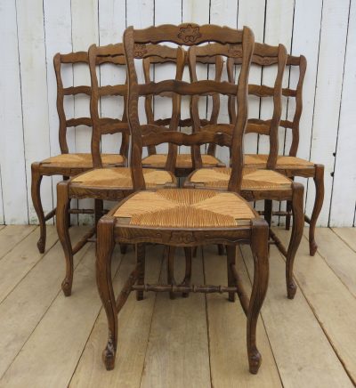 Set Of Six Oak & Rush Seated Dining Chairs - Image 10