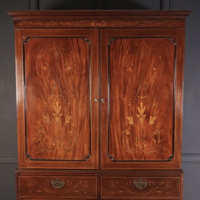 Marquetry Inlaid Mahogany Linen Press - Image 6