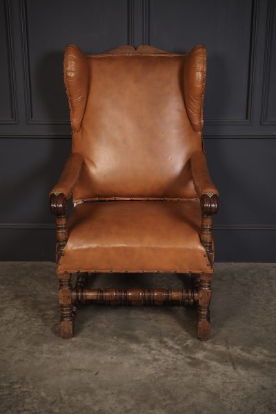 19th Century Oak & Leather Wingback Armchair - Image 2