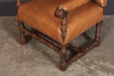 19th Century Oak & Leather Wingback Armchair - Image 4