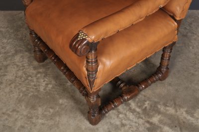 19th Century Oak & Leather Wingback Armchair - Image 7
