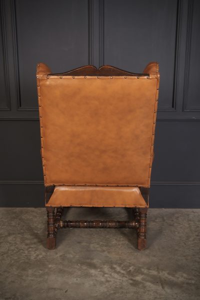 19th Century Oak & Leather Wingback Armchair - Image 9