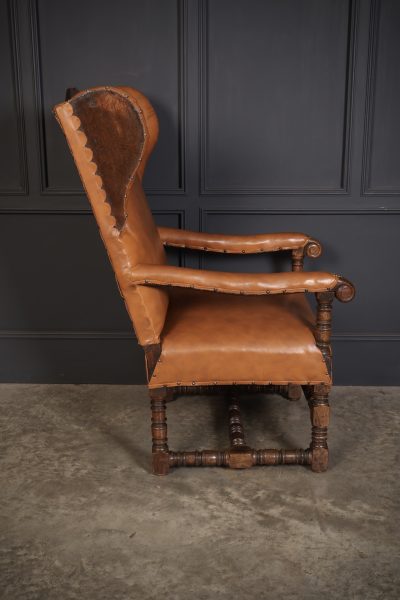 19th Century Oak & Leather Wingback Armchair - Image 10