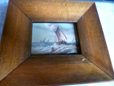 PAIR SHIP PAINTINGS ON COPPER 8 CM BY 6 CM FRAME 14 CM - Image 3