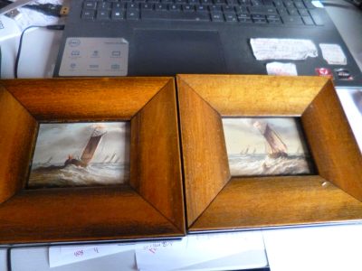 PAIR SHIP PAINTINGS ON COPPER 8 CM BY 6 CM FRAME 14 CM - Image 4