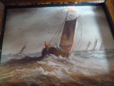 PAIR SHIP PAINTINGS ON COPPER 8 CM BY 6 CM FRAME 14 CM - Image 6