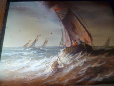 PAIR SHIP PAINTINGS ON COPPER 8 CM BY 6 CM FRAME 14 CM - Image 8