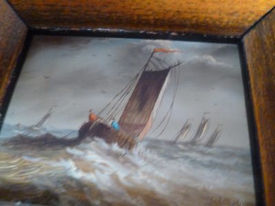 PAIR SHIP PAINTINGS ON COPPER 8 CM BY 6 CM FRAME 14 CM - Image 9