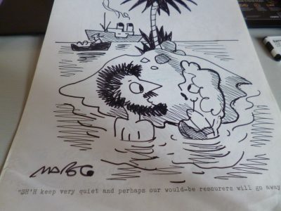 BOB CORAM CARTOON  SIGNED MAROC  26 CM BY 20 CM [KEEP QUIET PERHAPS RESCUERS WILL GO AWAY - Image 3