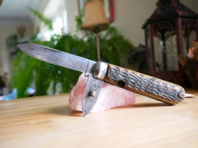 Woods and Sons WW1 era Bone Handle Pocket Knife with Blade & Tin Opener - Image 4