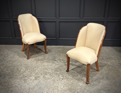 Pair of Art Deco Walnut & Leather Chairs - Image 2