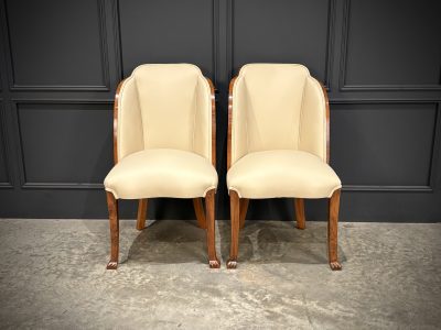 Pair of Art Deco Walnut & Leather Chairs - Image 3