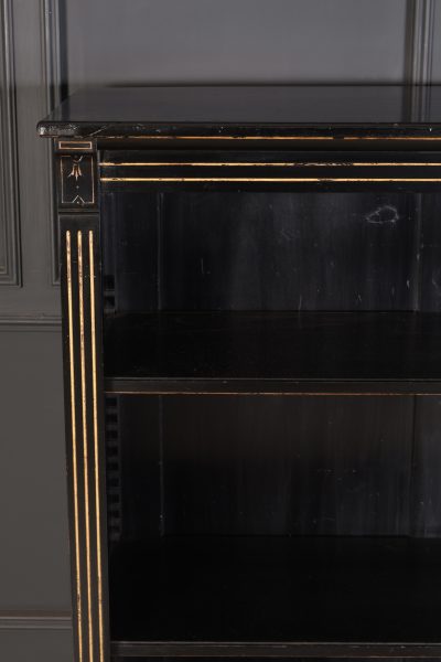 Pair of Late Victorian Black Ebonised Open Bookcases - Image 7