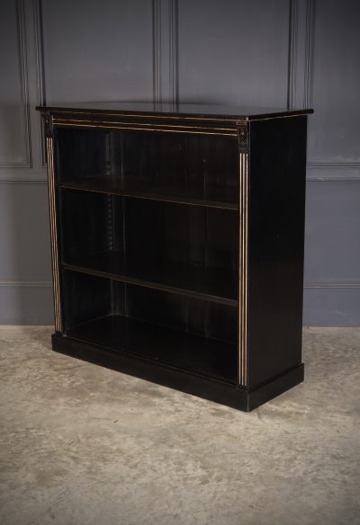 Pair of Late Victorian Black Ebonised Open Bookcases - Image 8