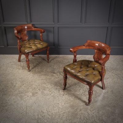 Pair of Mahogany & Leather Library Desk Chairs - Image 3