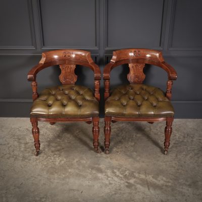 Pair of Mahogany & Leather Library Desk Chairs - Image 4