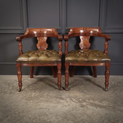Pair of Mahogany & Leather Library Desk Chairs - Image 5