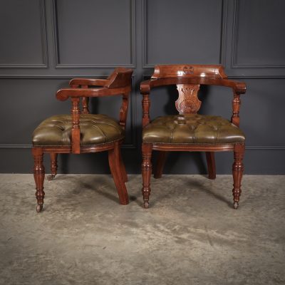 Pair of Mahogany & Leather Library Desk Chairs - Image 6