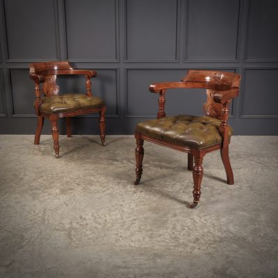 Pair of Mahogany & Leather Library Desk Chairs - Image 2