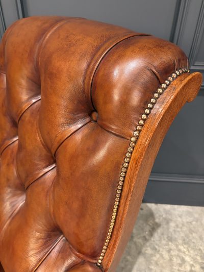 Pair of Oak & Buttoned Leather Library Armchairs - Image 7