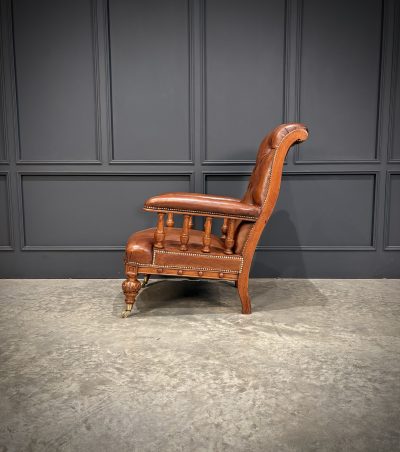 Pair of Oak & Buttoned Leather Library Armchairs - Image 10