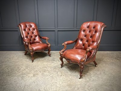 Pair of Victorian Buttoned Leather Library Chairs - Image 3