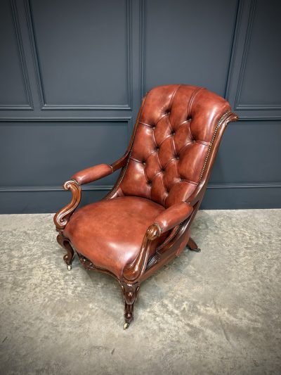 Pair of Victorian Buttoned Leather Library Chairs - Image 12