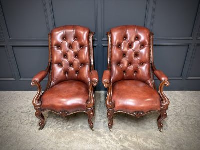 Pair of Victorian Buttoned Leather Library Chairs - Image 4