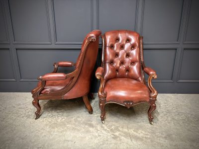 Pair of Victorian Buttoned Leather Library Chairs - Image 5