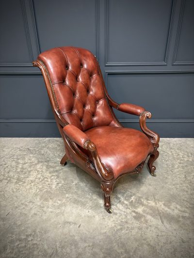 Pair of Victorian Buttoned Leather Library Chairs - Image 6