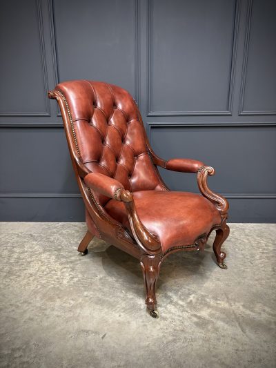 Pair of Victorian Buttoned Leather Library Chairs - Image 7