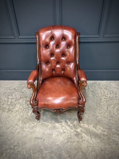 Pair of Victorian Buttoned Leather Library Chairs - Image 8