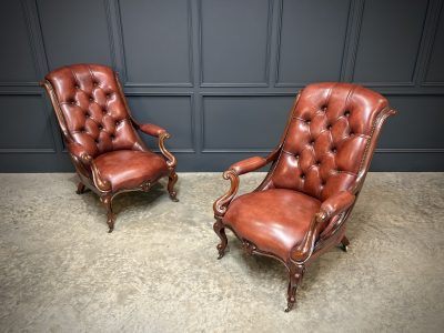 Pair of Victorian Buttoned Leather Library Chairs - Image 2
