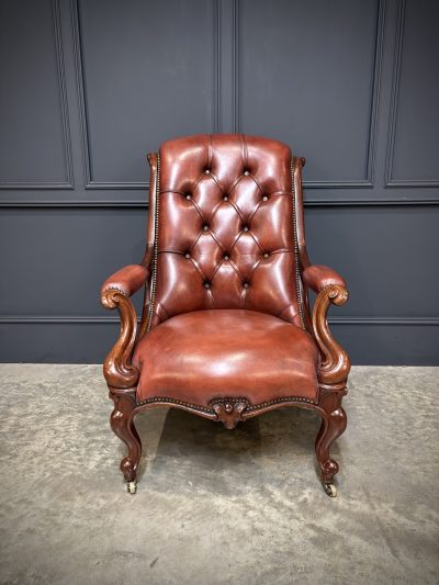 Pair of Victorian Buttoned Leather Library Chairs - Image 9