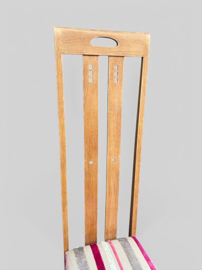 Pair of 1970s Mackintosh Style Oak Chairs – Light Oak & Striped Upholstery - Image 16