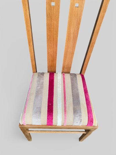 Pair of 1970s Mackintosh Style Oak Chairs – Light Oak & Striped Upholstery - Image 14