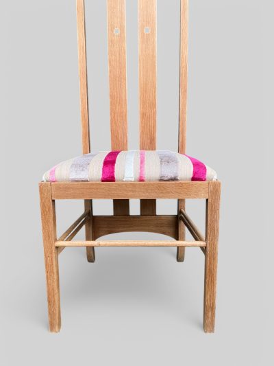 Pair of 1970s Mackintosh Style Oak Chairs – Light Oak & Striped Upholstery - Image 13