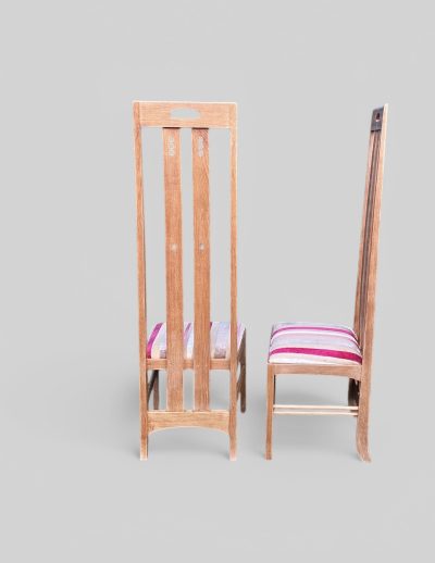 Pair of 1970s Mackintosh Style Oak Chairs – Light Oak & Striped Upholstery - Image 7