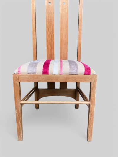 Pair of 1970s Mackintosh Style Oak Chairs – Light Oak & Striped Upholstery - Image 6