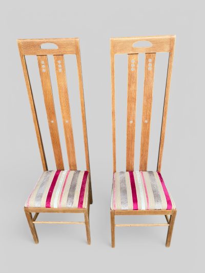 Pair of 1970s Mackintosh Style Oak Chairs – Light Oak & Striped Upholstery - Image 5