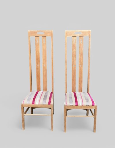 Pair of 1970s Mackintosh Style Oak Chairs – Light Oak & Striped Upholstery - Image 2