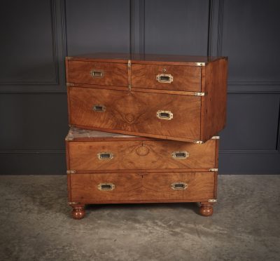 Rare Figured Walnut Military Campaign Chest - Image 14