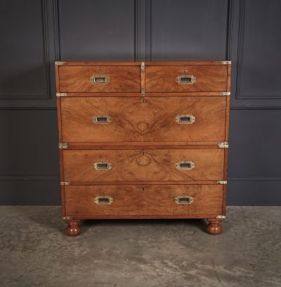 Rare Figured Walnut Military Campaign Chest - Image 4