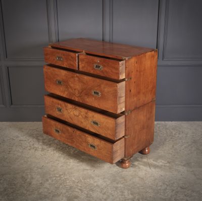 Rare Figured Walnut Military Campaign Chest - Image 10