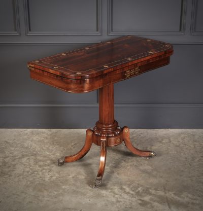 Fine Regency Rosewood Brass Inlaid Card Table - Image 2