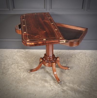 Fine Regency Rosewood Brass Inlaid Card Table - Image 9