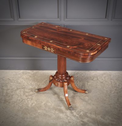 Fine Regency Rosewood Brass Inlaid Card Table - Image 15
