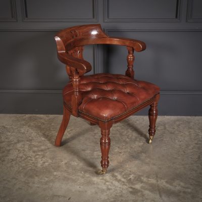 Victorian Mahogany & Leather Library Desk Chair - Image 2