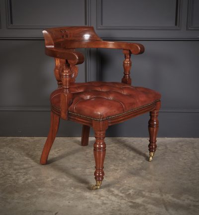 Victorian Mahogany & Leather Library Desk Chair - Image 3
