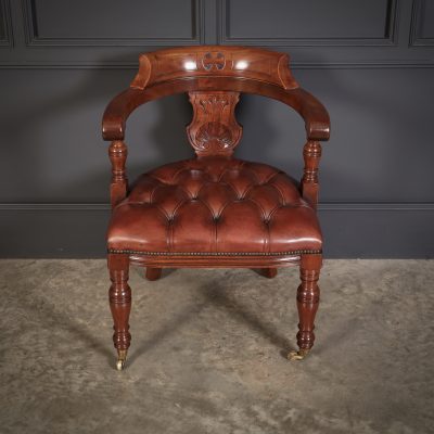 Victorian Mahogany & Leather Library Desk Chair - Image 4